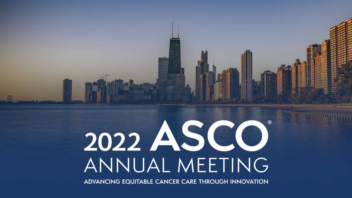 2022 ASCO Annual Meeting - a cityscape at dusk in the background.