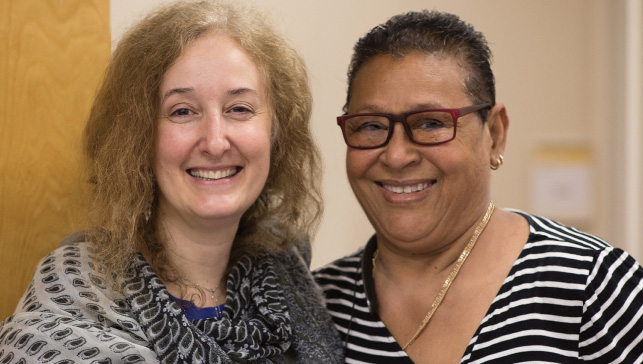 Alyson Moadel-Robblee, PhD, at left, of the Montefiore Einstein Cancer Center, with Elizabeth Serrano, a BOLD Buddy at Montefiore.