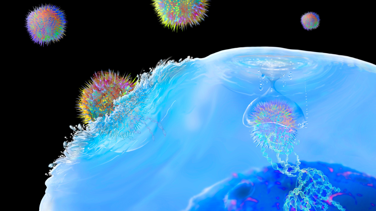 Artist's rendering of cells interacting.