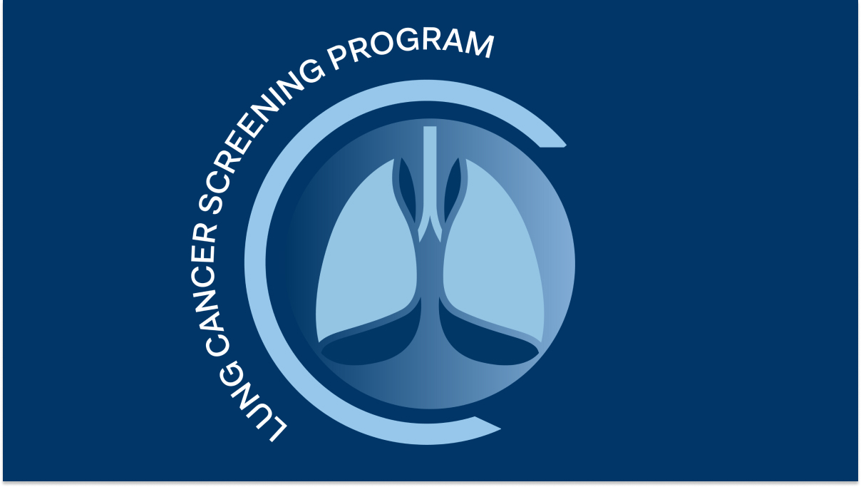 Lung Cancer Screening Program Logo: a pair of lungs done in blue tones in a blue circle.