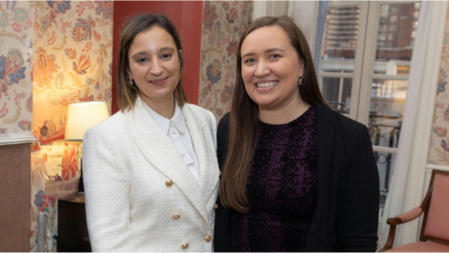 Lindsay M. LaFave, PhD (right), recipient of the Rowland and Sylvia Schaefer Family Pilot and Feasibility Award for Women in Cancer Research, with Sophia de Oliveira, PhD.