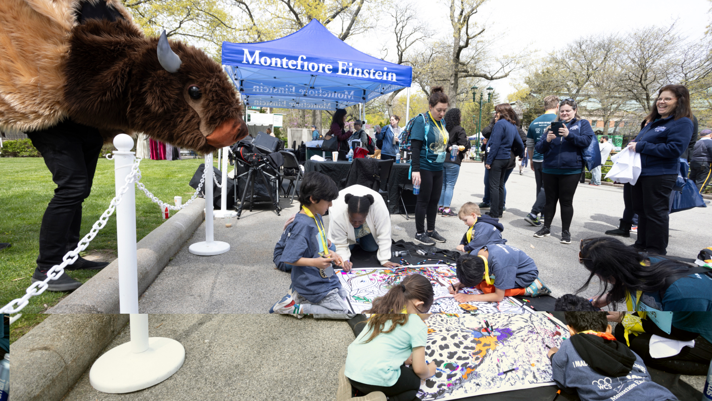 Kids do an art activity at the "Run for the Wild" at the Bronx Zoo.