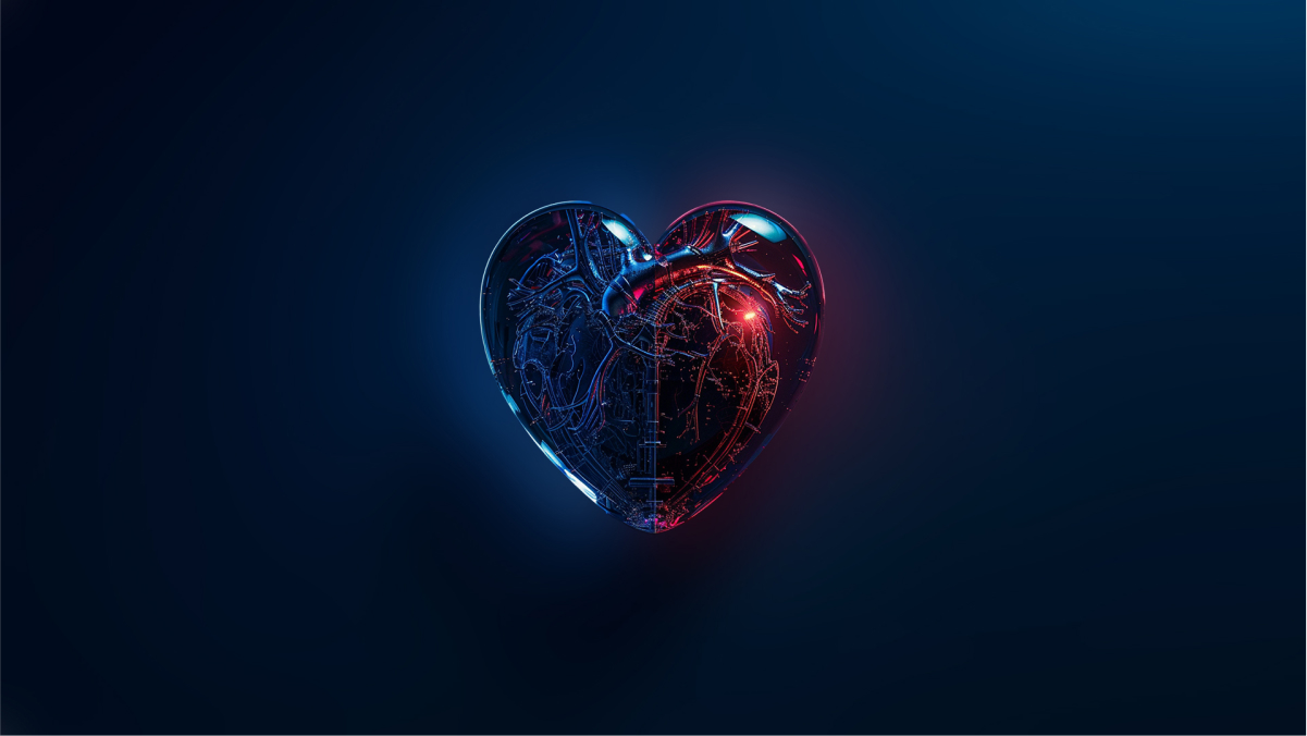 A rendered heart-shaped crystal done in dark navy and deep red tones.