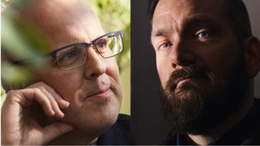 Portraits of two men side by side, looking thoughtful.