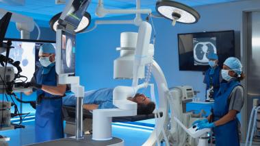 Doctors perform an endoscopy in the new robotic endoscopy suite.