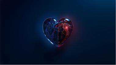 A rendered heart-shaped crystal done in dark navy and deep red tones.