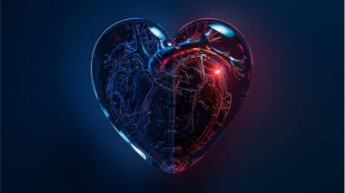 A rendered heart-shaped crystal done in dark navy and deep red tones.