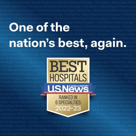 US News Best Hospitals Badge - Ranked in 6 Specialties 2022-23
