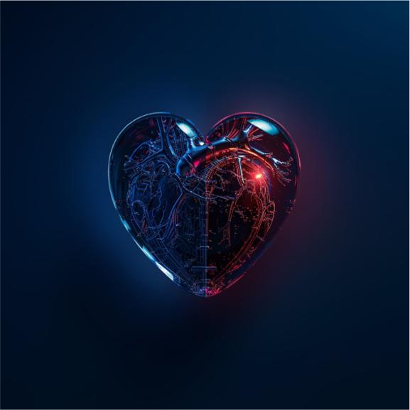 A rendered heart-shaped crystal done in dark navy and deep red tones.