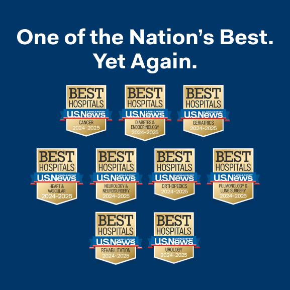 9 U.S. News and World Report Best Hospitals award badges